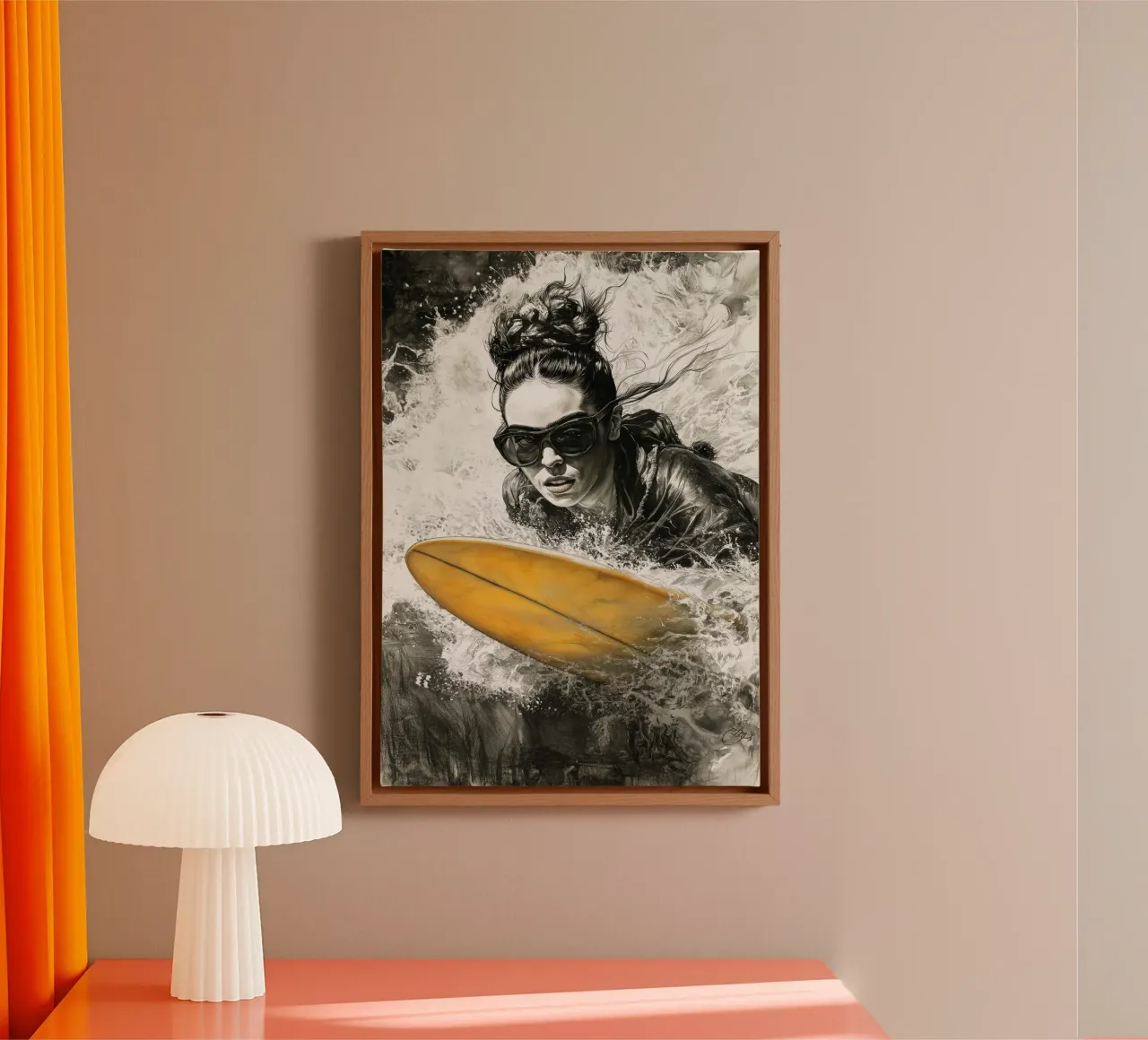 Ragazza che fa surf tela con Cornice a cassetta da Justyna Jaszke JBJart