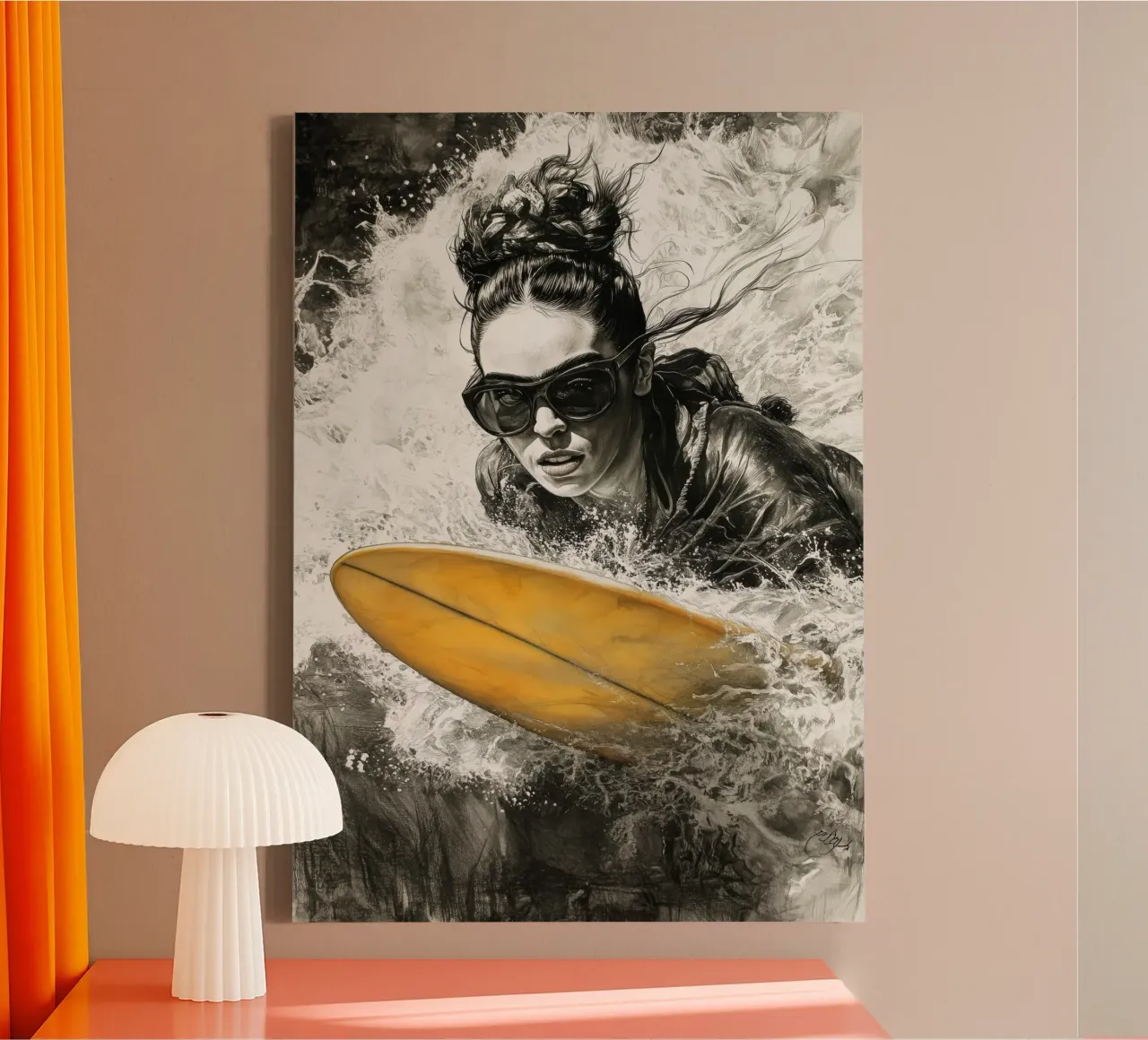 Ragazza che fa surf tela con Cornice a cassetta da Justyna Jaszke JBJart