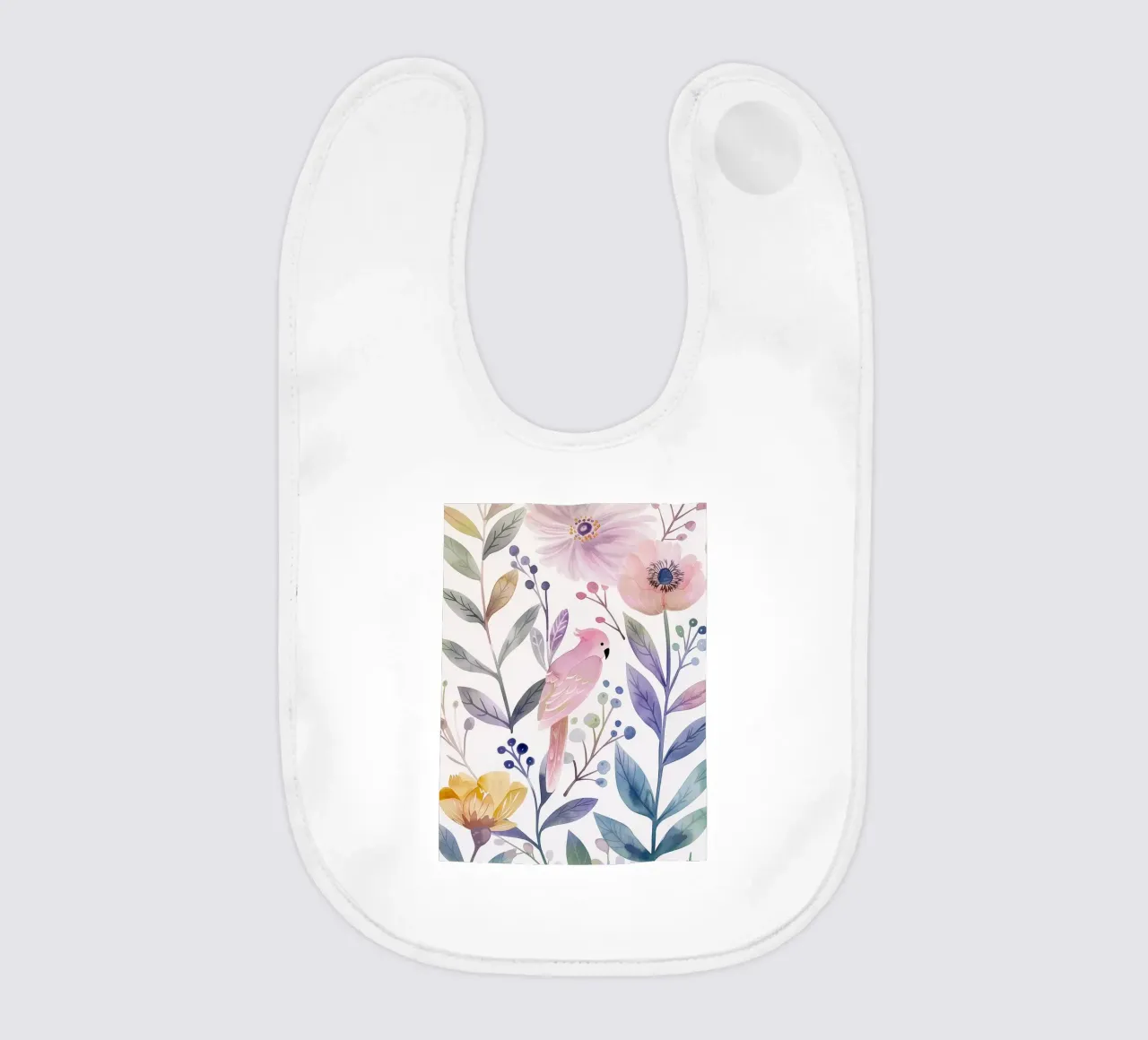 Uccello botanico vintage Cacatua rosa Pappagallo Fiori di papavero bavaglino da Gentle Echoes Art