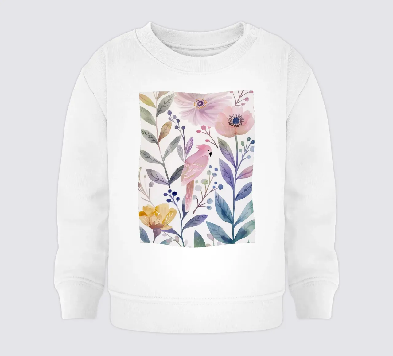 Uccello botanico vintage Cacatua rosa Pappagallo Fiori di papavero felpa neonato da Gentle Echoes Art