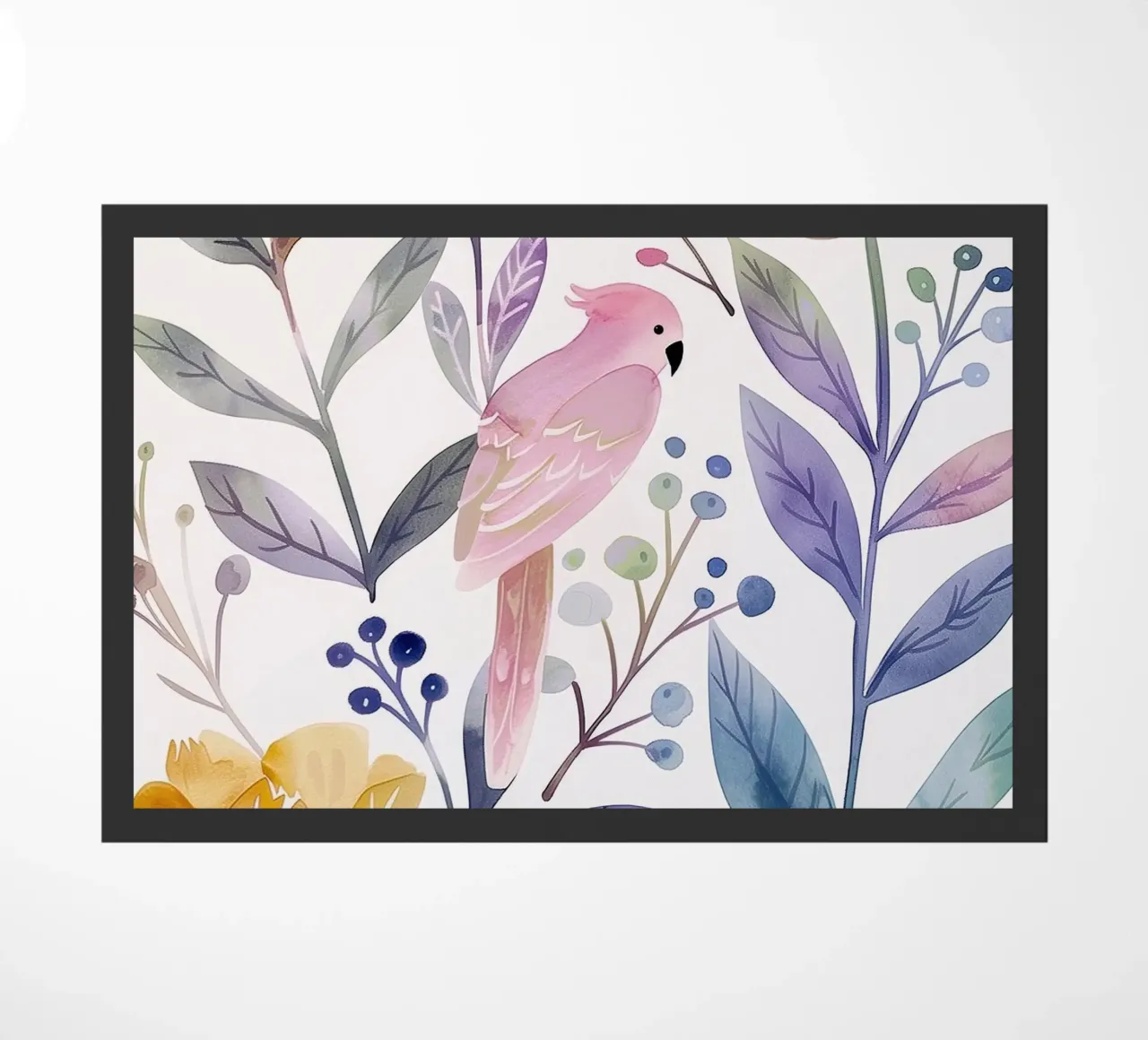 Uccello botanico vintage Cacatua rosa Pappagallo Fiori di papavero zerbino da Gentle Echoes Art