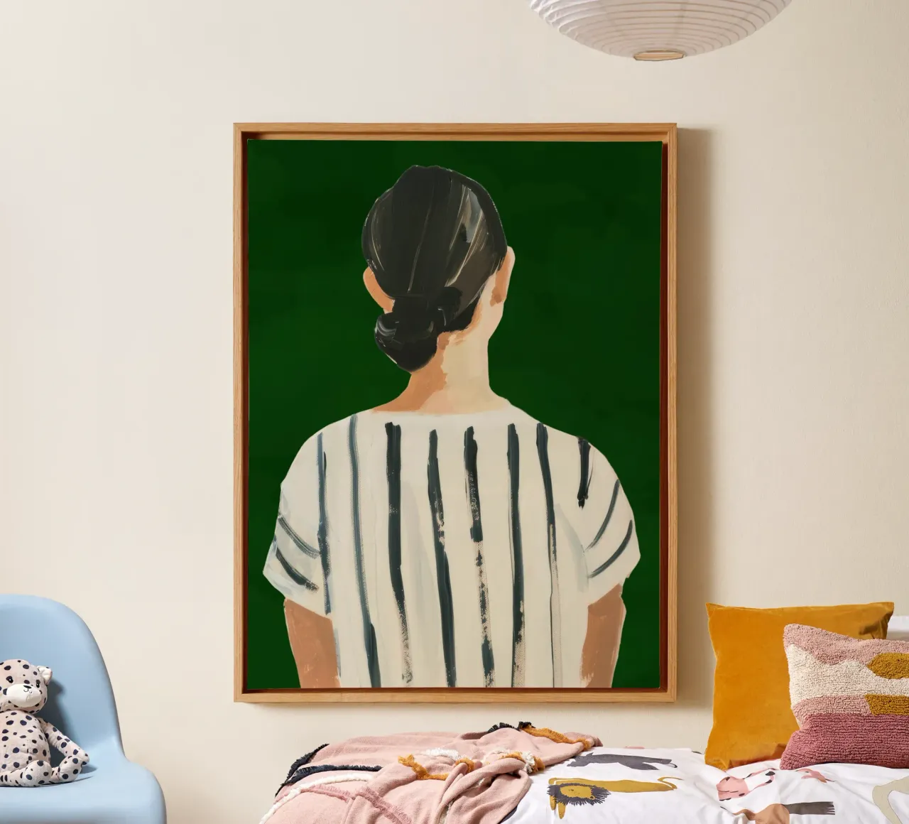 Abstracte smaragdgroene illustratie, moderne vrouwenposter canvas met Baklijst van Boheme