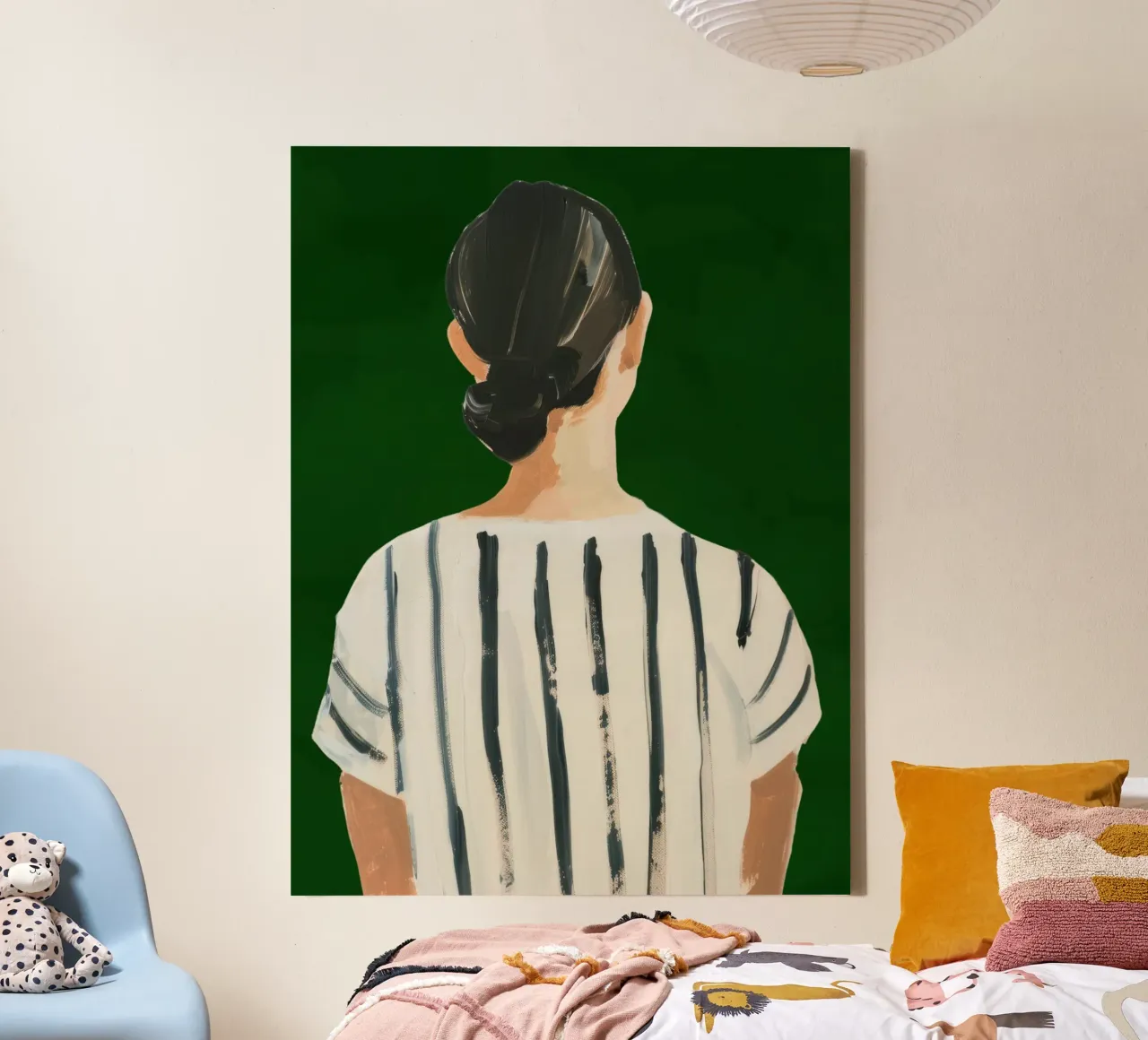 Abstracte smaragdgroene illustratie, moderne vrouwenposter canvas met Baklijst van Boheme