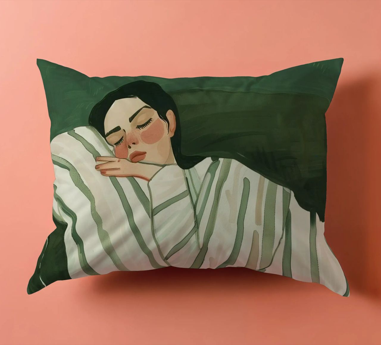 Poster vert émeraude, femme Illustration abstraite Art moderne coussin de Boheme