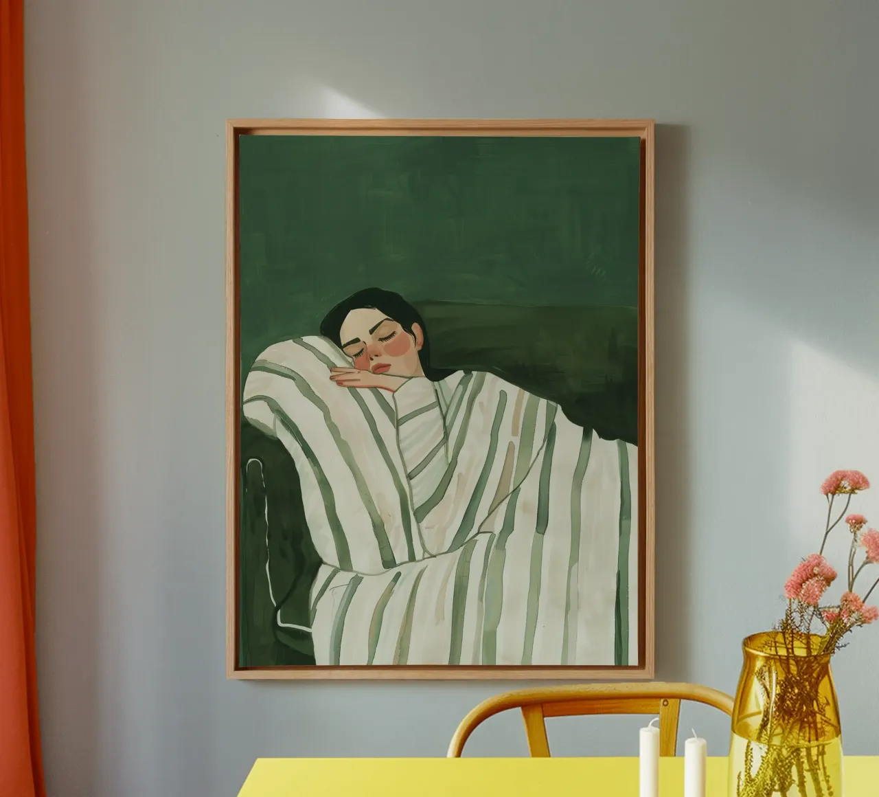 Poster vert émeraude, femme Illustration abstraite Art moderne toile avec Caisse américaine de Boheme