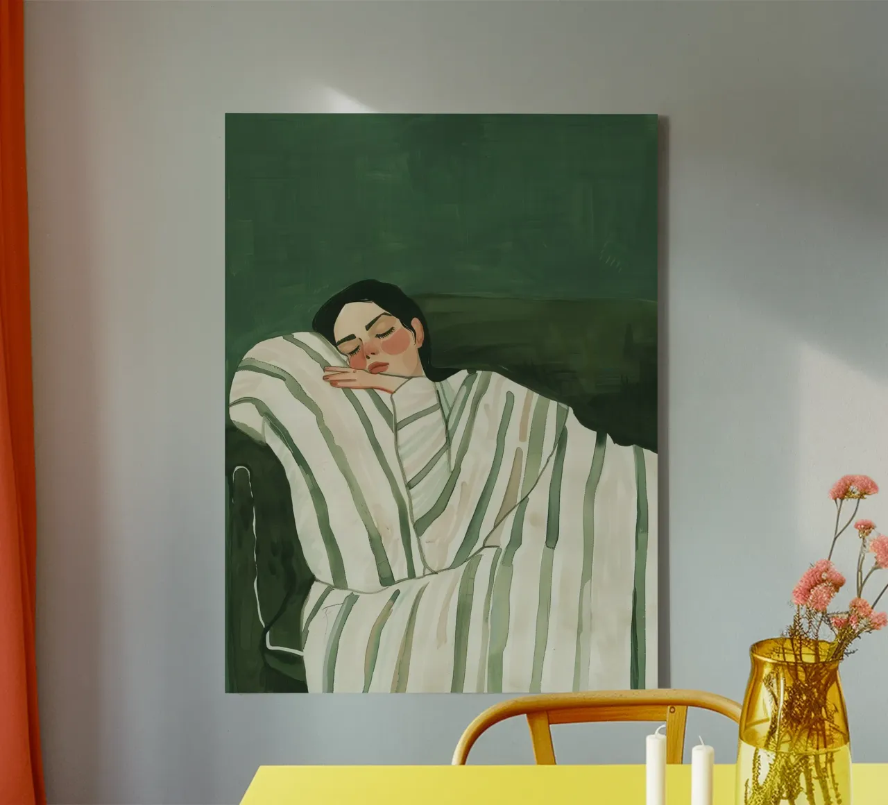 Poster vert émeraude, femme Illustration abstraite Art moderne toile avec Caisse américaine de Boheme