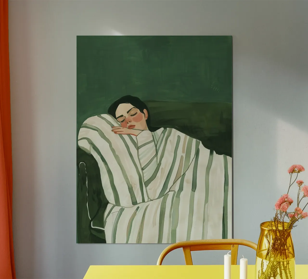 Smaragdgroen Poster, Vrouw Abstracte Illustratie Moderne Kunst poster met aluminium frame van Boheme