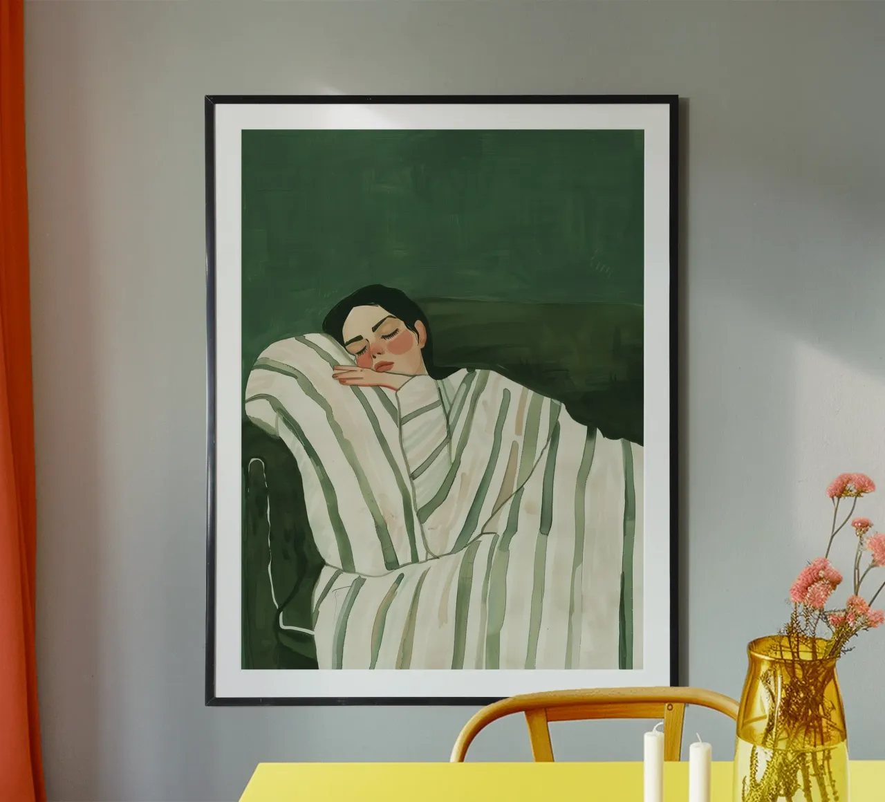 Smaragdgroen Poster, Vrouw Abstracte Illustratie Moderne Kunst poster met aluminium frame van Boheme