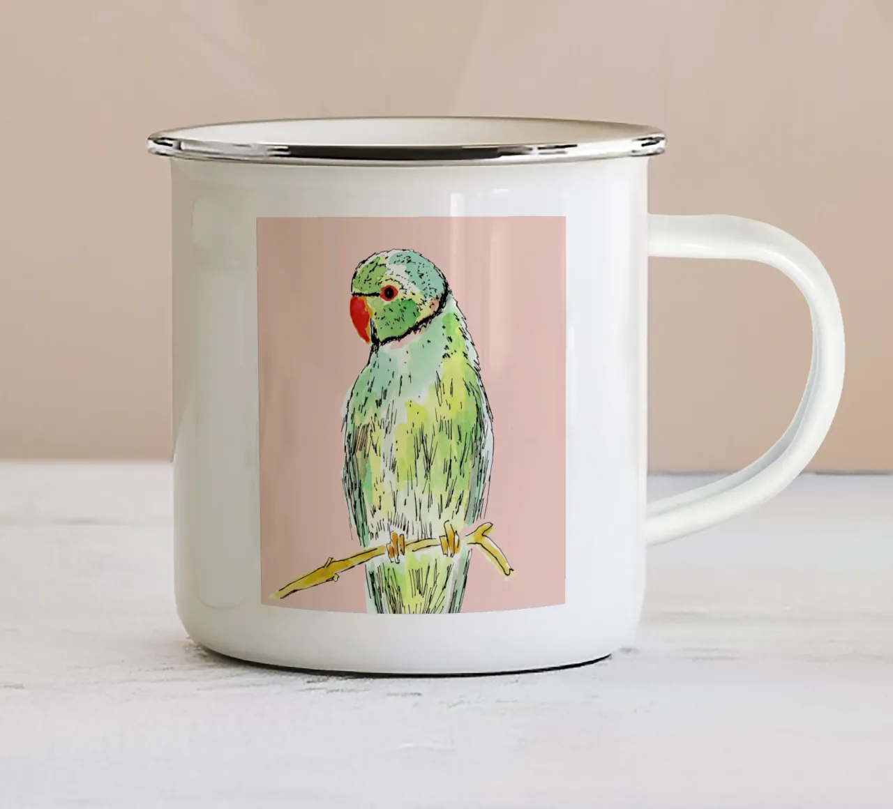 Parrot tazza in smalto da Farina Kuklinski