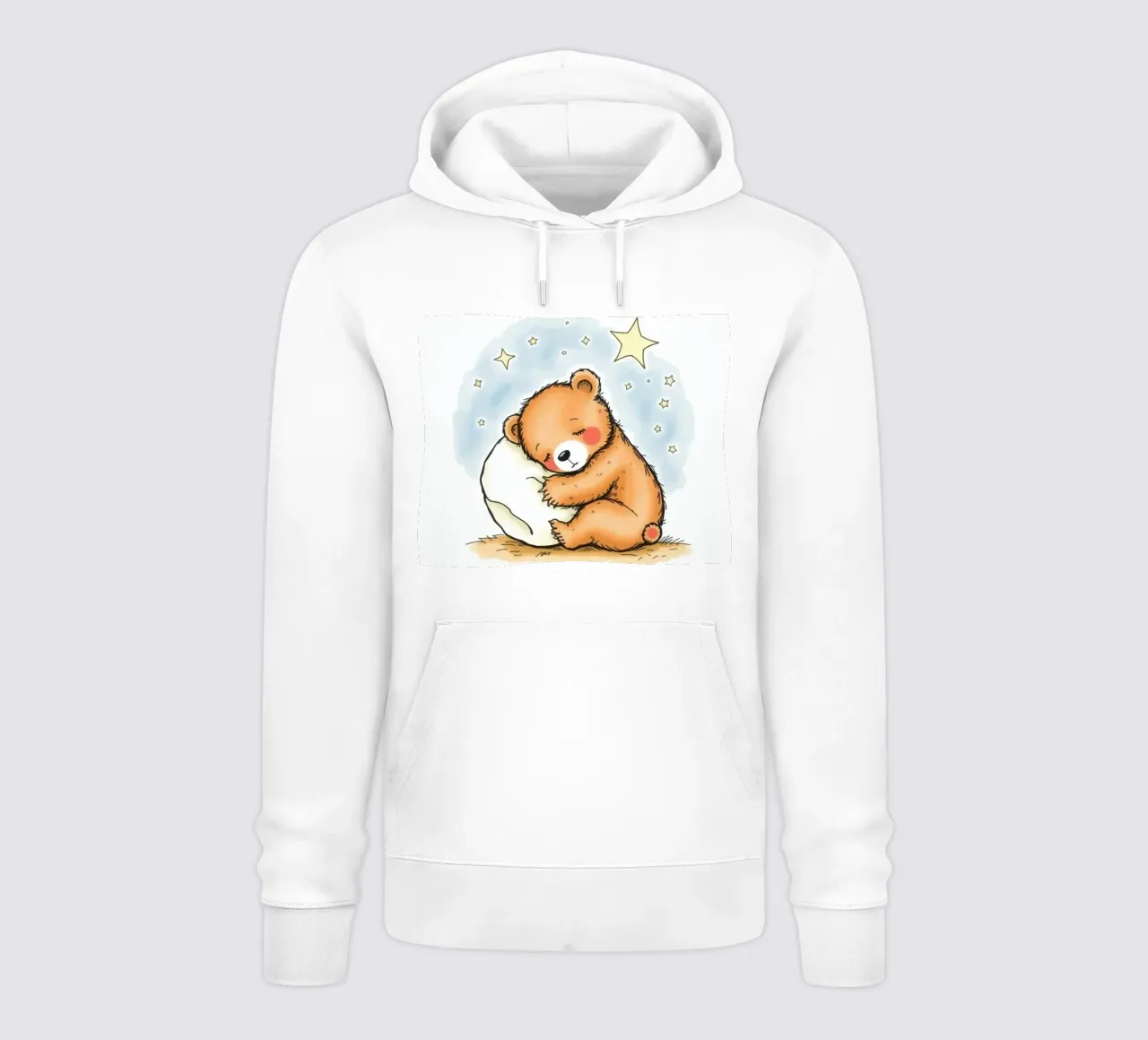 Orso carino che coccola un cuscino sotto le stelle in un cielo notturno felpa con cappuccio da DesignDoodle