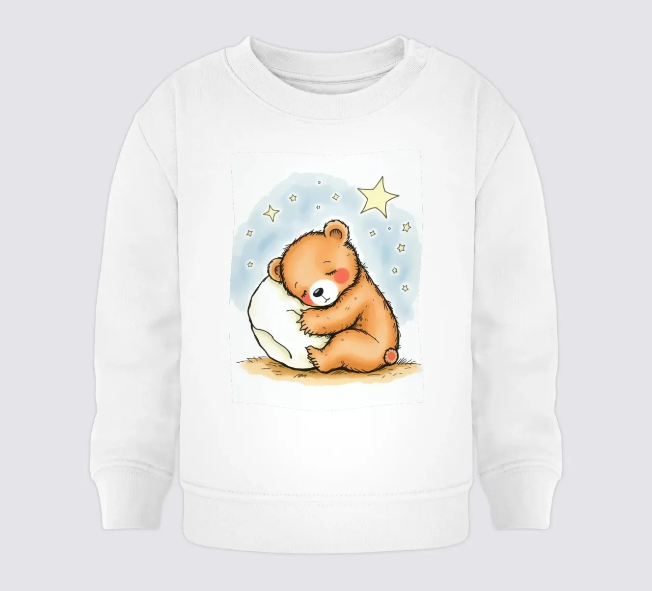 Orso carino che coccola un cuscino sotto le stelle in un cielo notturno felpa neonato da DesignDoodle