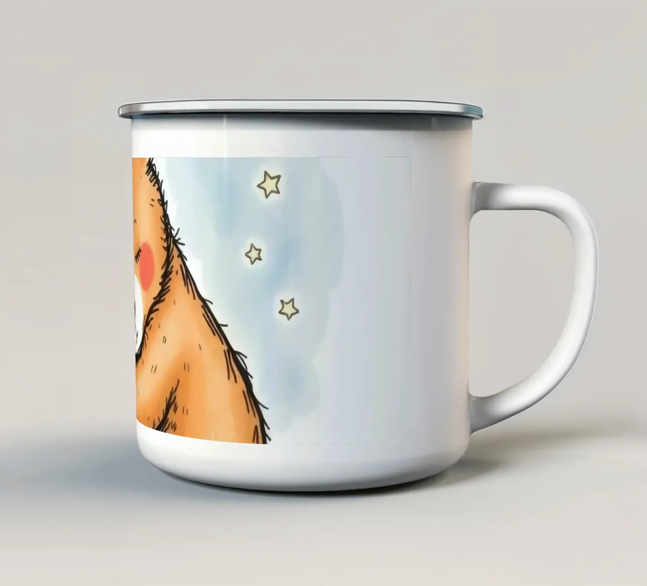 Orso carino che coccola un cuscino sotto le stelle in un cielo notturno tazza in smalto da DesignDoodle