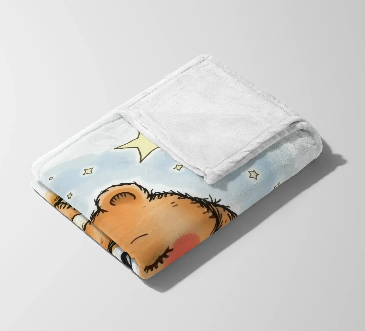 Cute bear cuddling a pillow under stars in a night sky fleece blanket by DesignDoodle