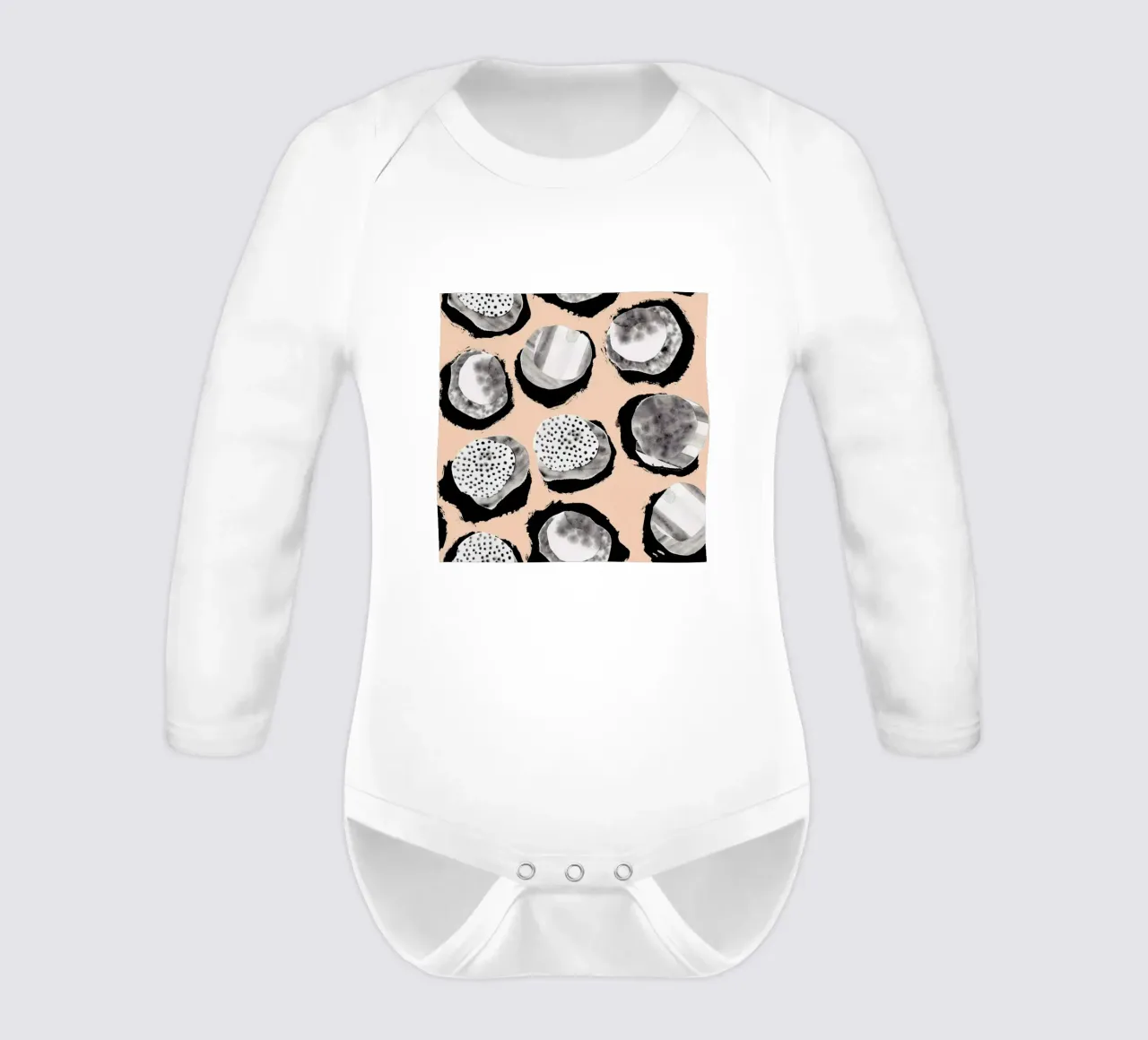 Stones Ink II long-sleeve baby romper by Farina Kuklinski