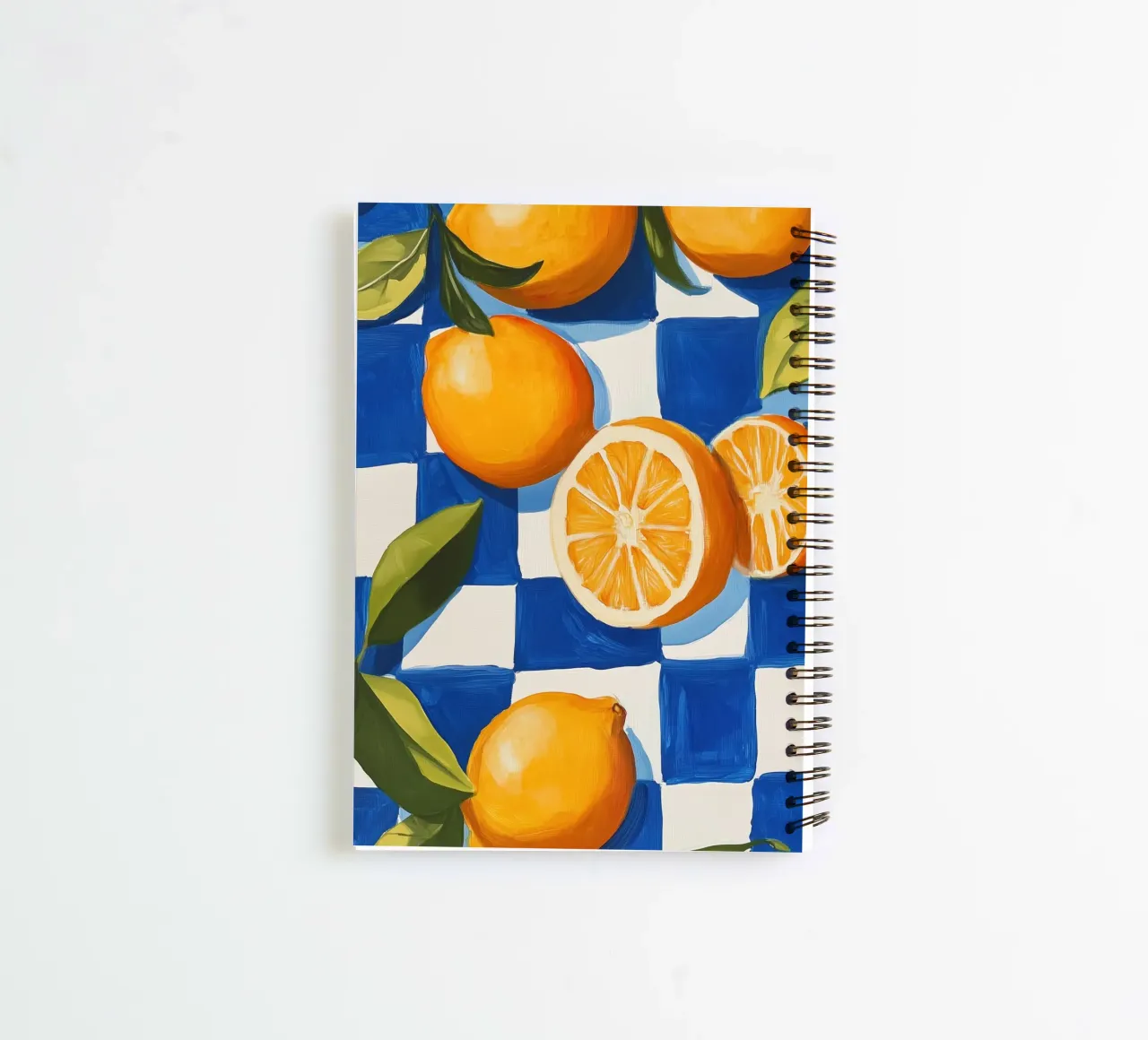 Citrus Harmony on Checkered Canvas spiral notebook by Melloi Art Print