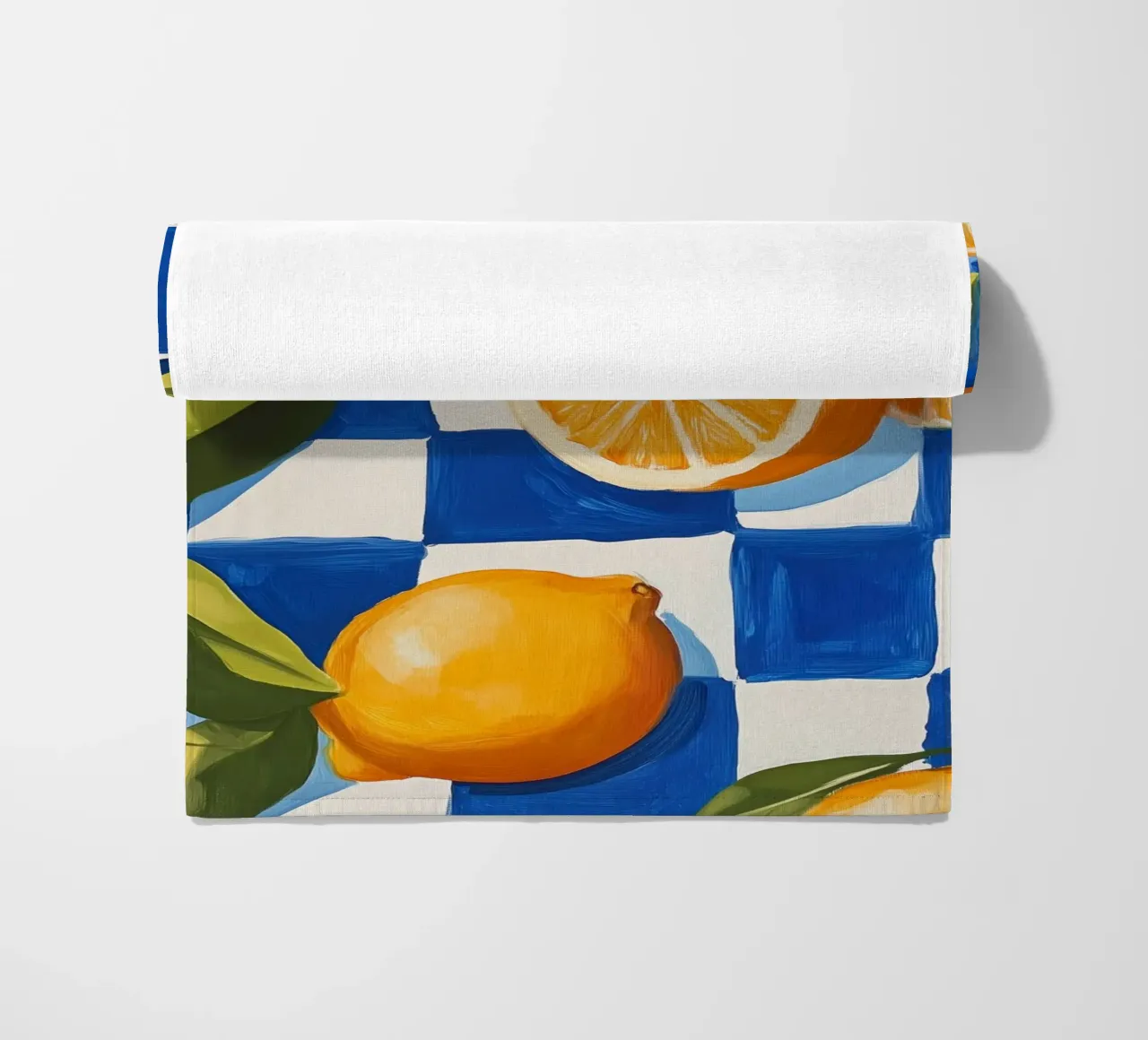 Citrus Harmony on Checkered Canvas beach towel by Melloi Art Print