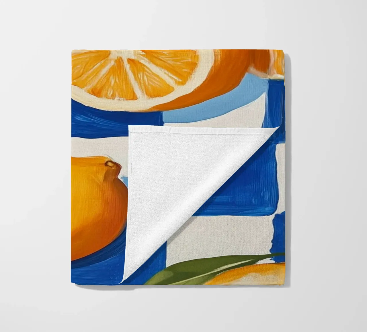 Citrus Harmony on Checkered Canvas beach towel by Melloi Art Print