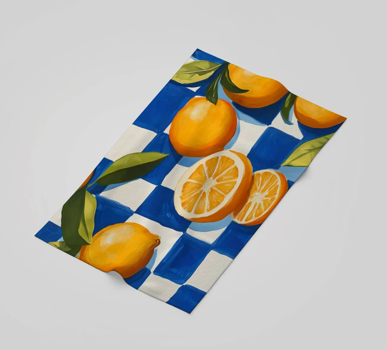 Citrus Harmony on Checkered Canvas beach towel by Melloi Art Print