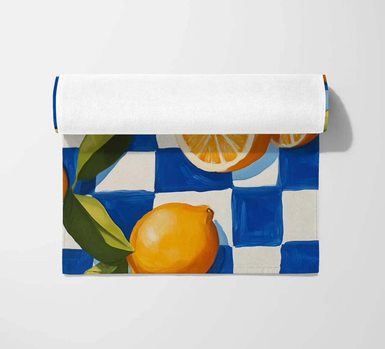 Citrus Harmony on Checkered Canvas beach towel by Melloi Art Print