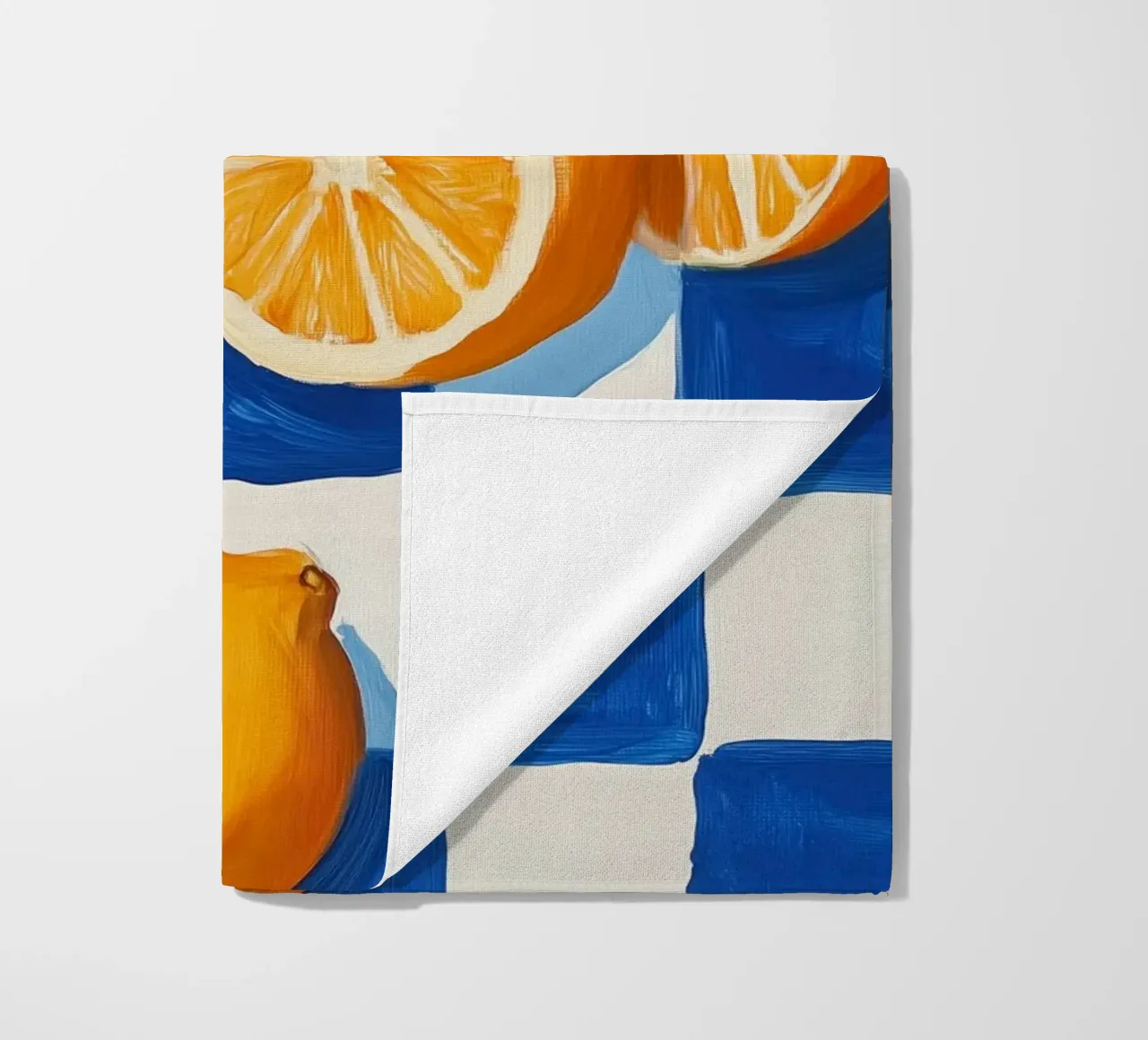 Citrus Harmony on Checkered Canvas beach towel by Melloi Art Print
