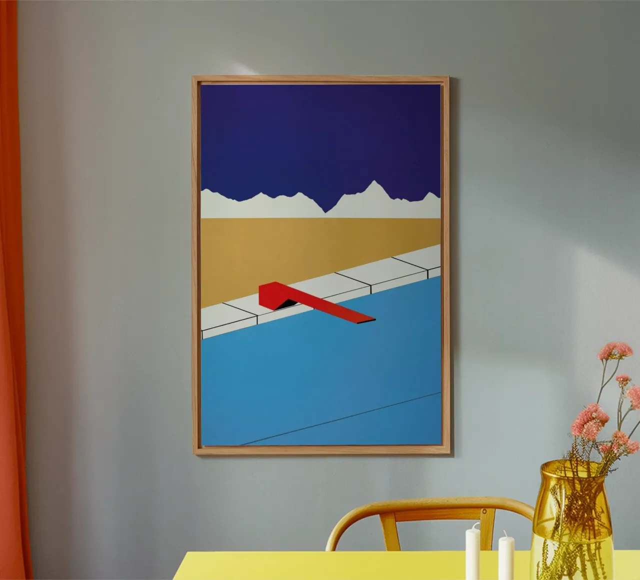 Desert Pool with Red Diving Board alluminio dibond da Rosi Feist