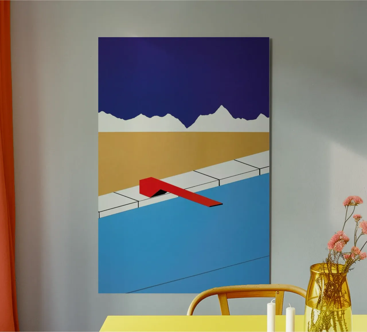 Desert Pool with Red Diving Board alluminio dibond da Rosi Feist