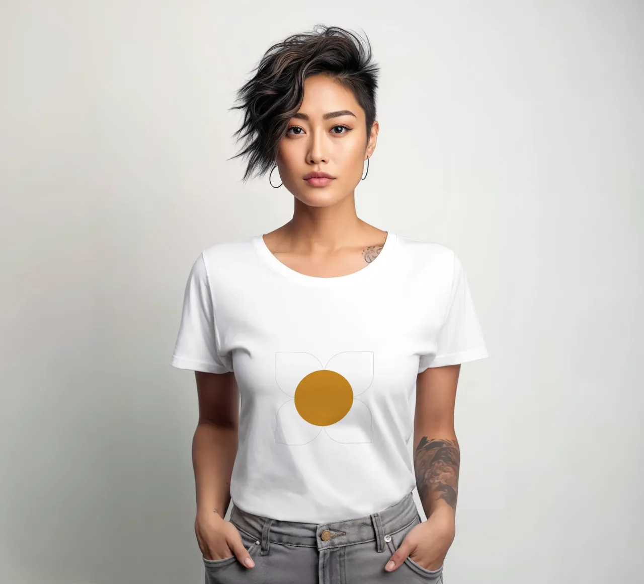 Golden Bloom Retro - Floral géométrique du milieu du siècle t-shirt ajusté pour femmes de susanacosta