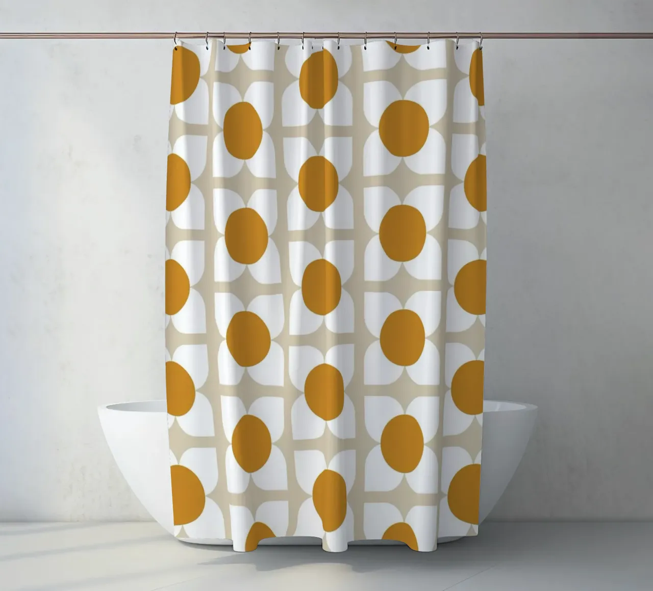 Golden Bloom Retro - Geometrico floreale di metà secolo tenda da doccia da susanacosta