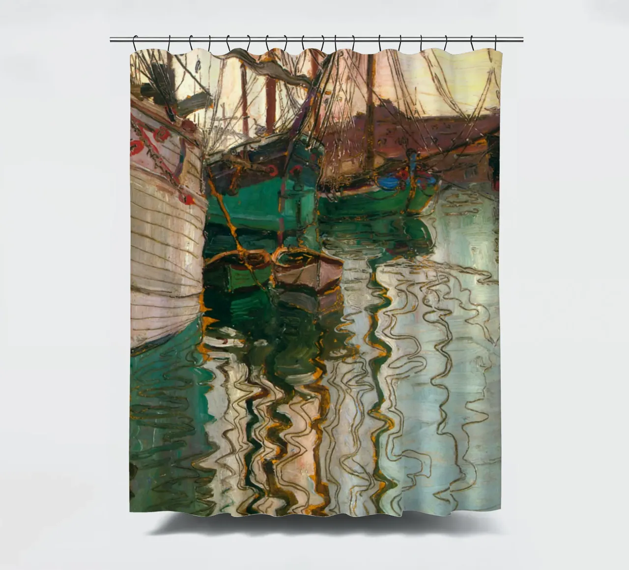 Egon Schiele - The Harbour in Trieste shower curtain by Timeless Artworks