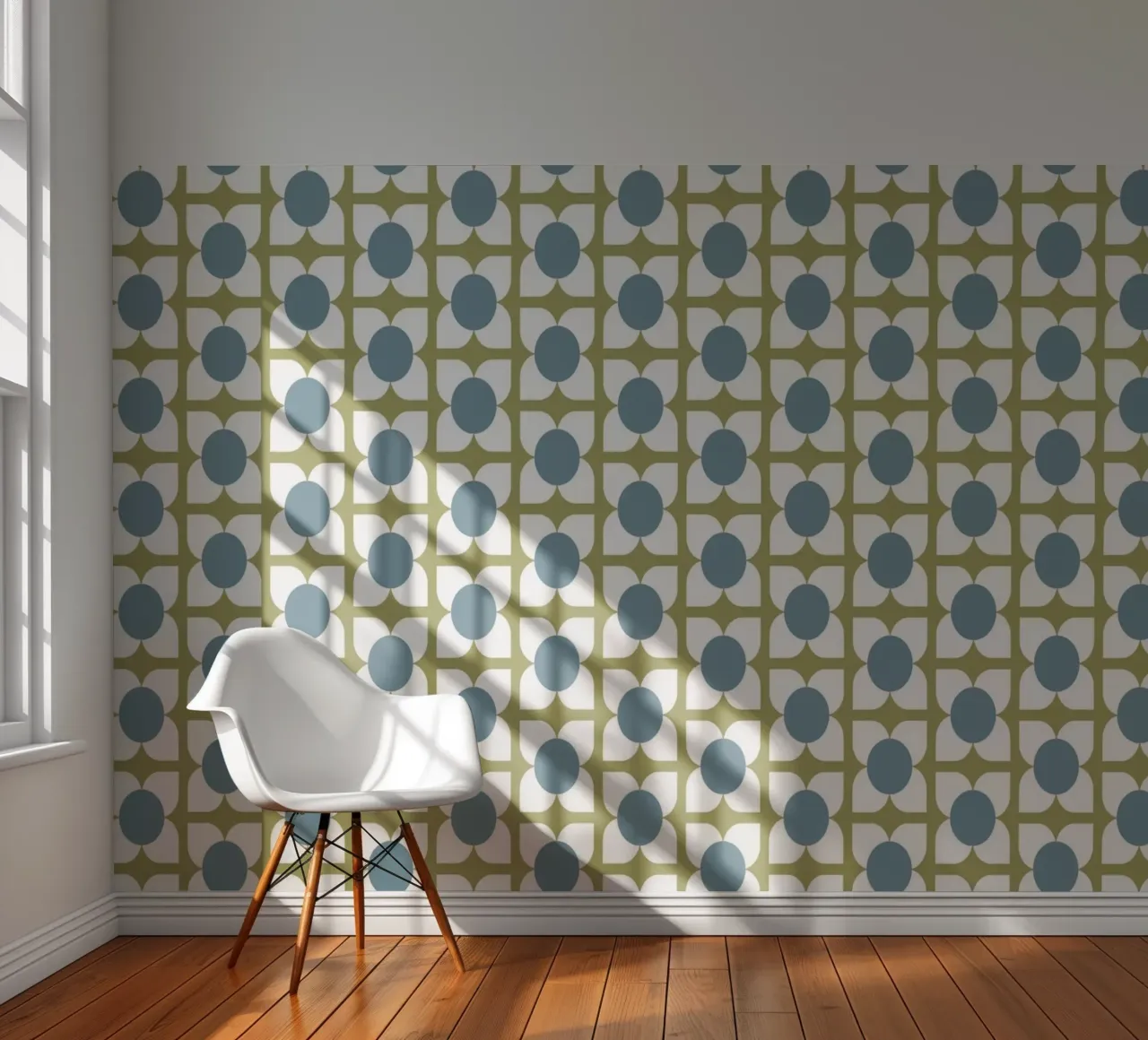 Sage Bloom Harmony - Mid Century Modern Geometric Floral photo wallpaper by susanacosta