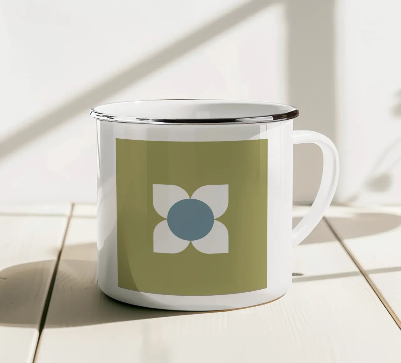 Sage Bloom Harmony - Floreale geometrico moderno di metà secolo tazza in smalto da susanacosta