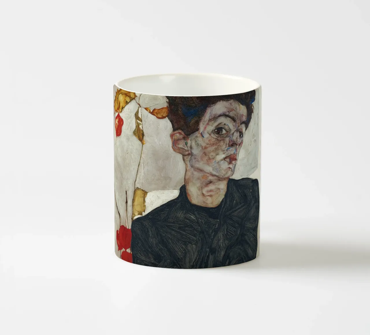 Egon Schiele - Autoritratto con Physalis tazza in ceramica da Timeless Artworks