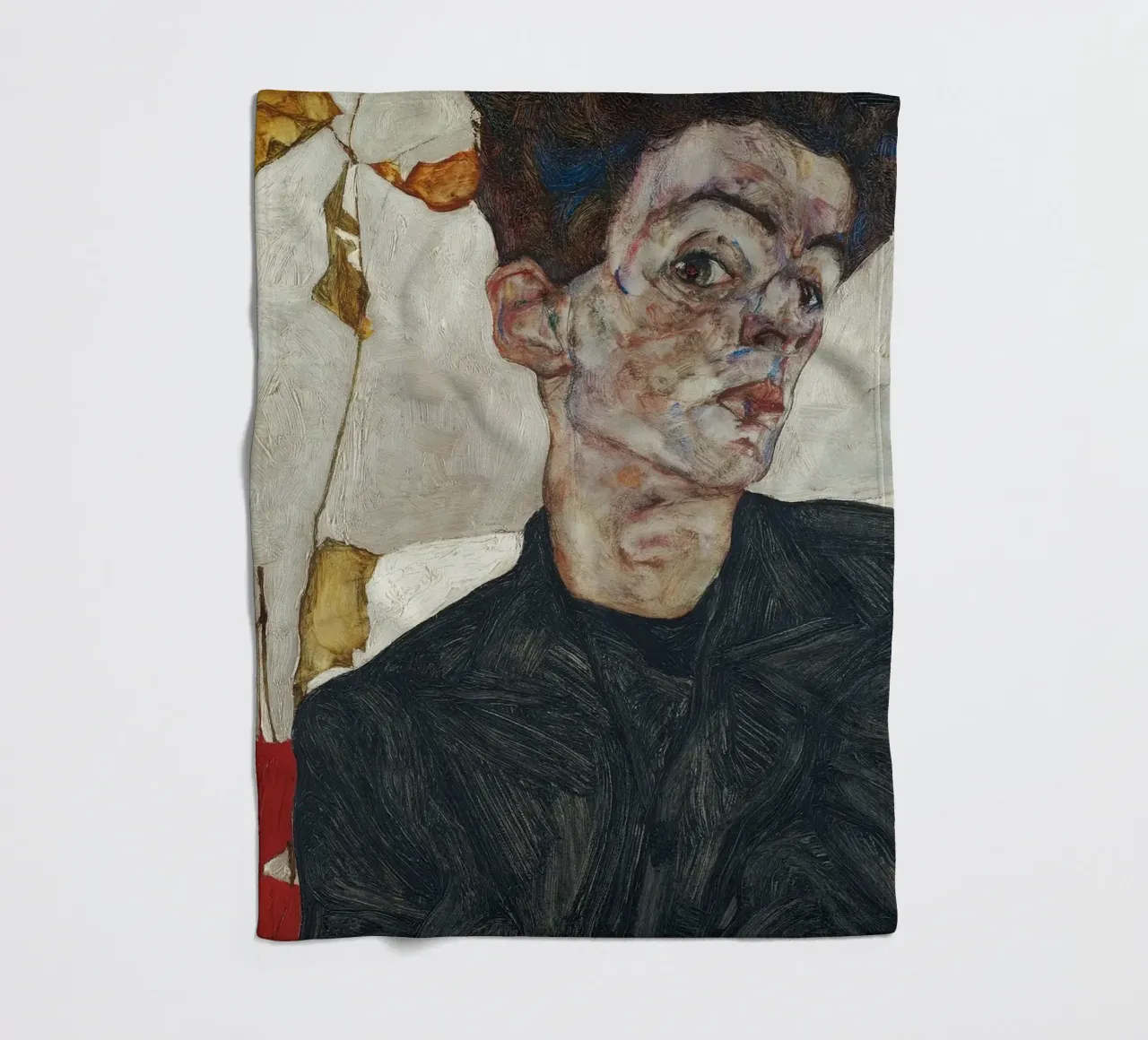 Egon Schiele - Self Portrait with Physalis fleece blanket by Timeless Artworks