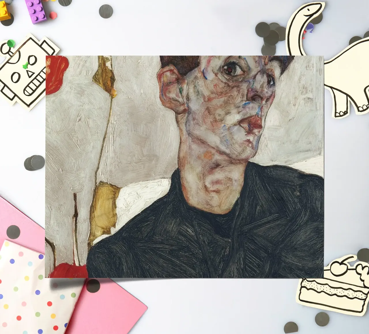 Egon Schiele - Self Portrait with Physalis sticker sheet by Timeless Artworks