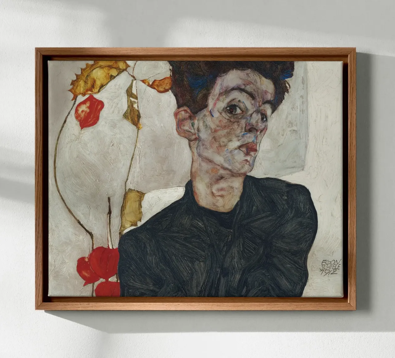 Egon Schiele - Self Portrait with Physalis canvas by Timeless Artworks