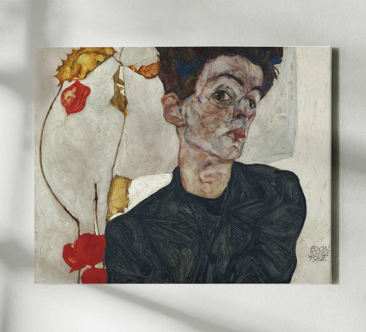Egon Schiele - Self Portrait with Physalis canvas by Timeless Artworks