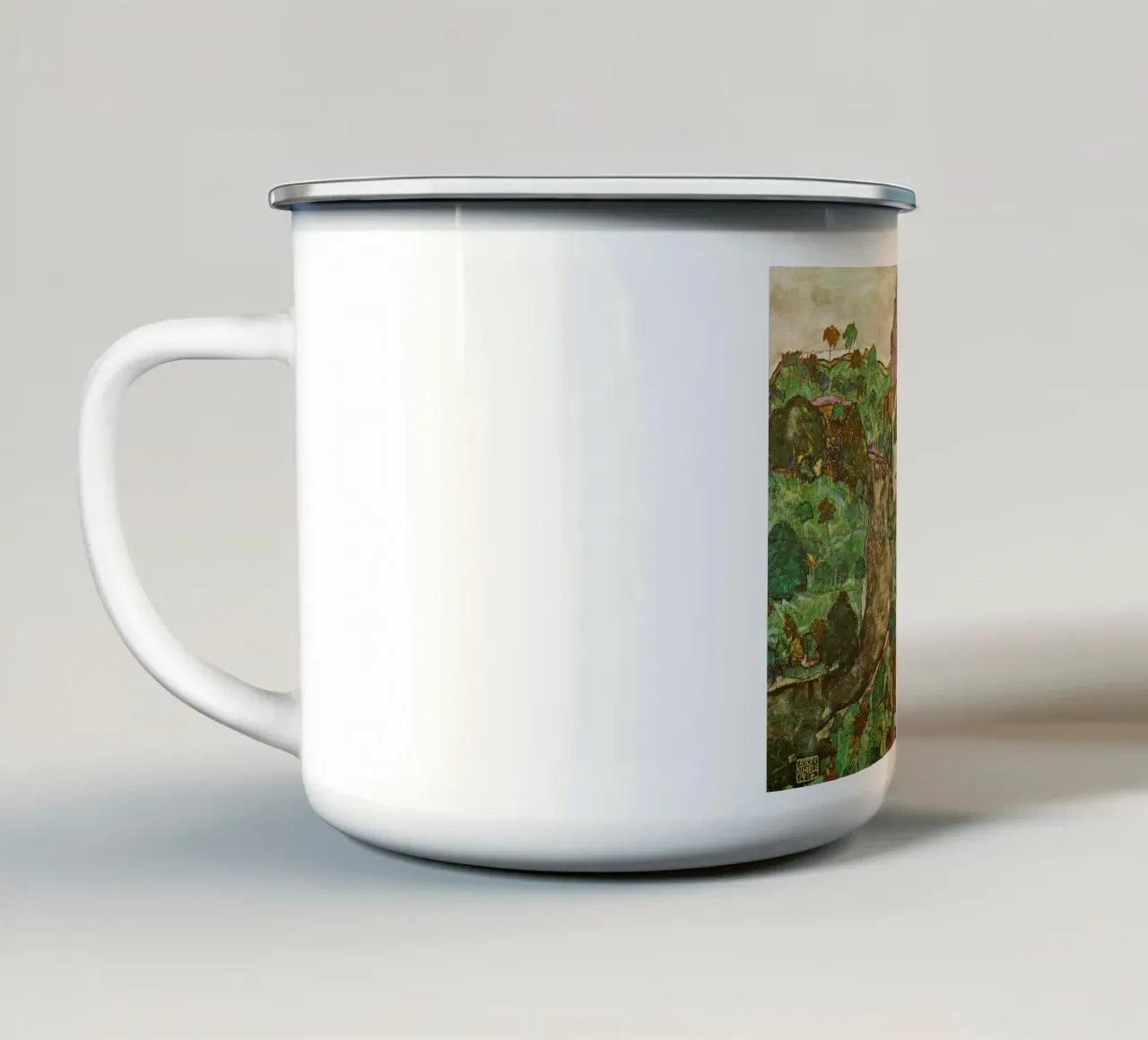 Egon Schiele - Paesaggio a Krumau tazza in smalto da Timeless Artworks
