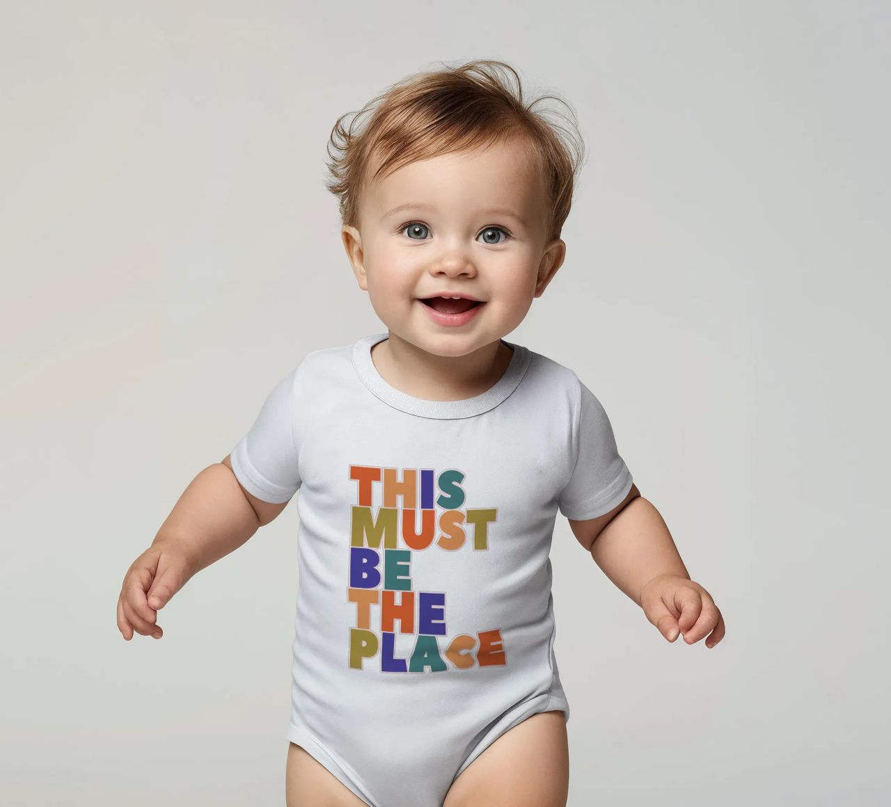 This Must Be The Place – Retro Chunky Typography Print body bébé de showmemars