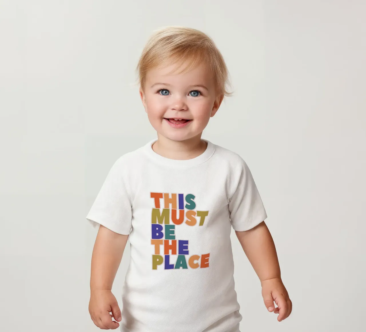 This Must Be The Place – Retro Chunky Typography Print baby t-shirt van showmemars