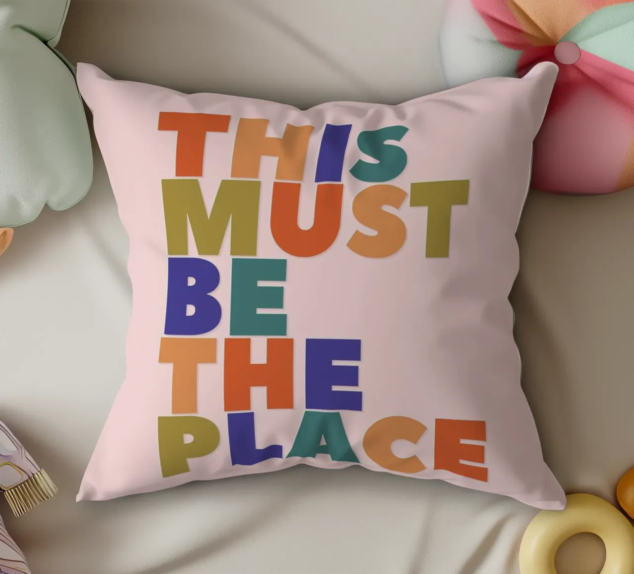 This Must Be The Place – Retro Chunky Typography Print kussen van showmemars