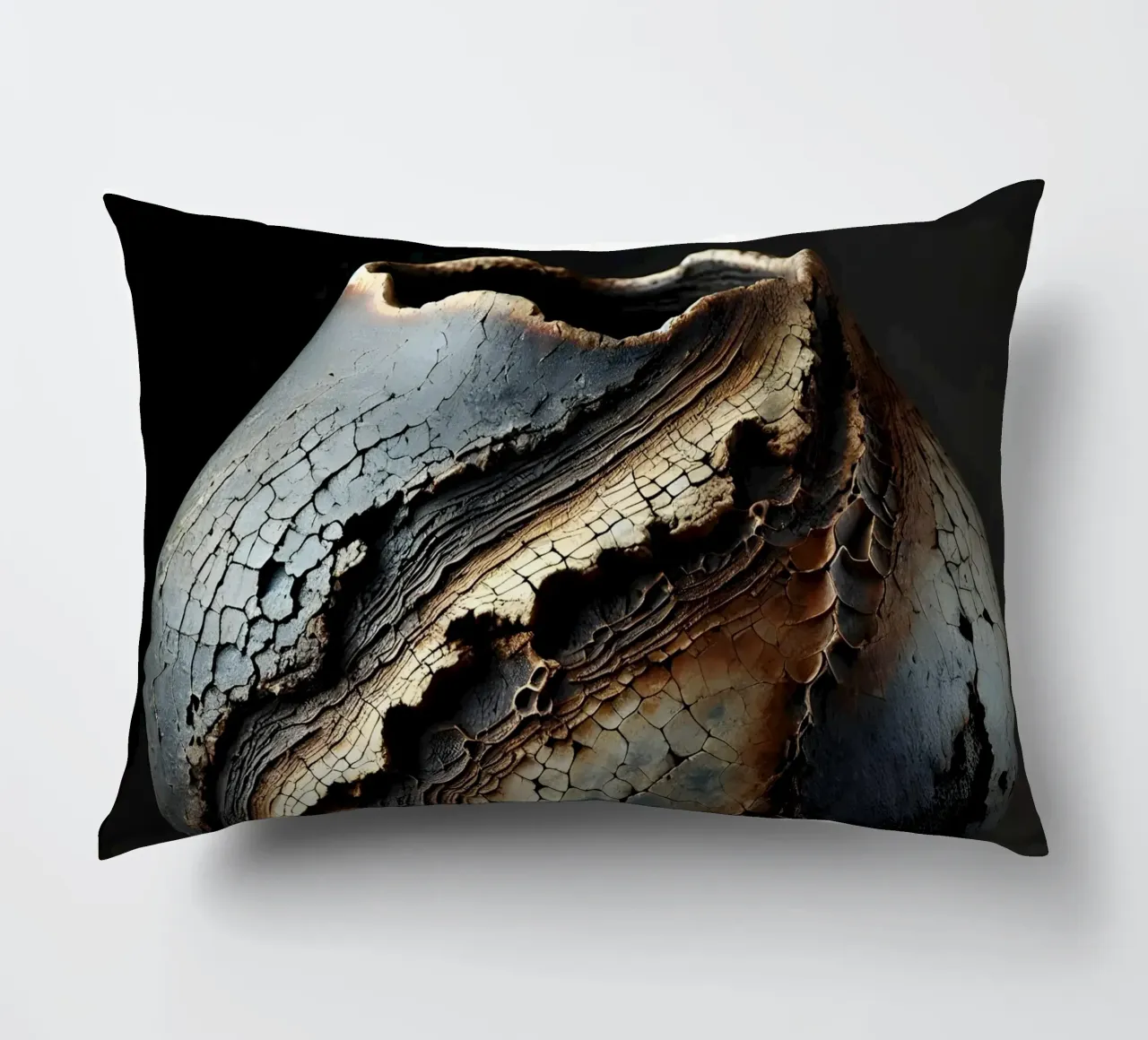 Artistic Raku vase motifs with a striking structure decorative cushion by scHio