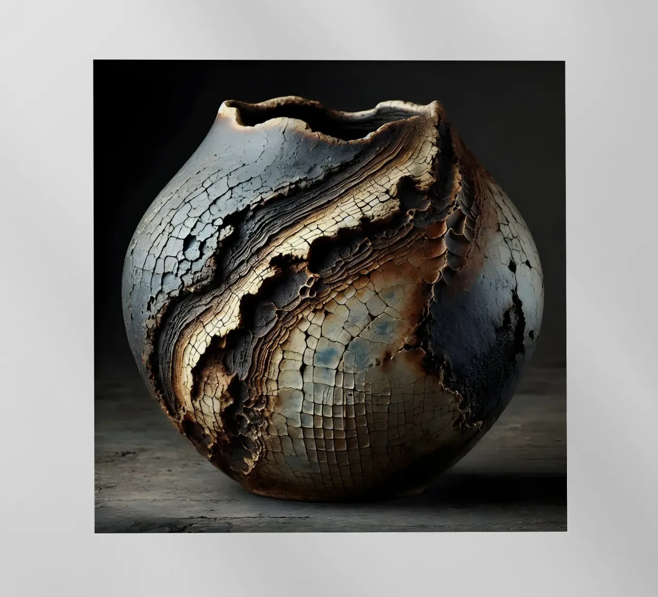 Artistic Raku vase motifs with a striking structure backlit film by scHio