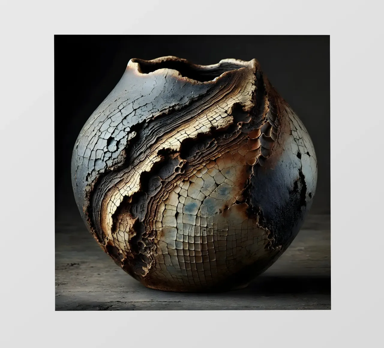 Artistic Raku vase motifs with a striking structure backlit film by scHio