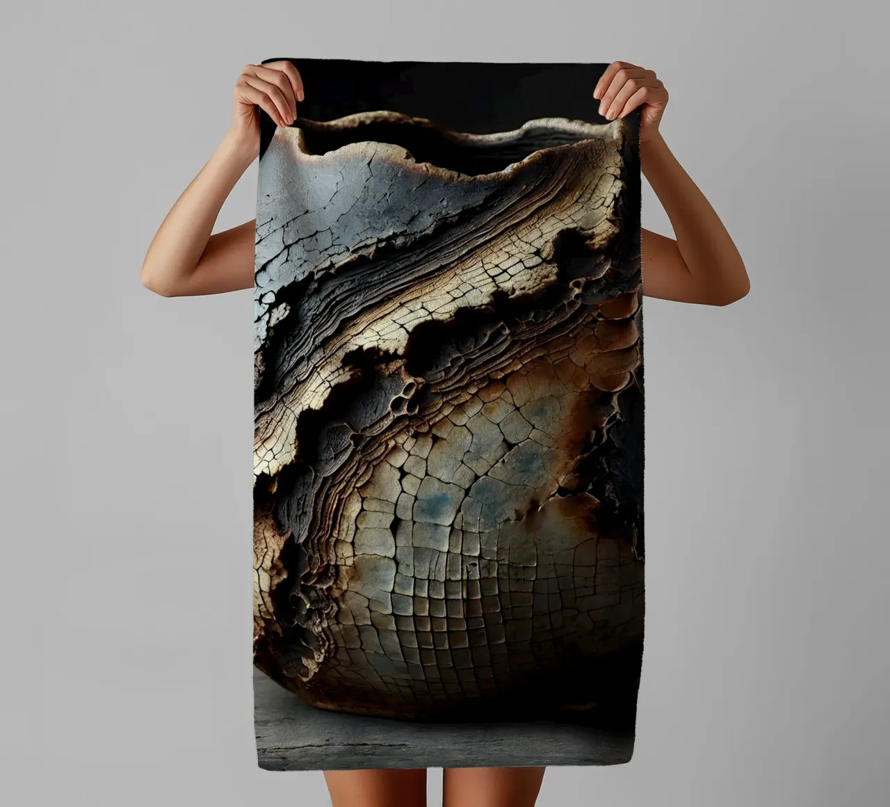 Artistieke Raku vaasmotieven met een opvallende structuur badhanddoek van scHio