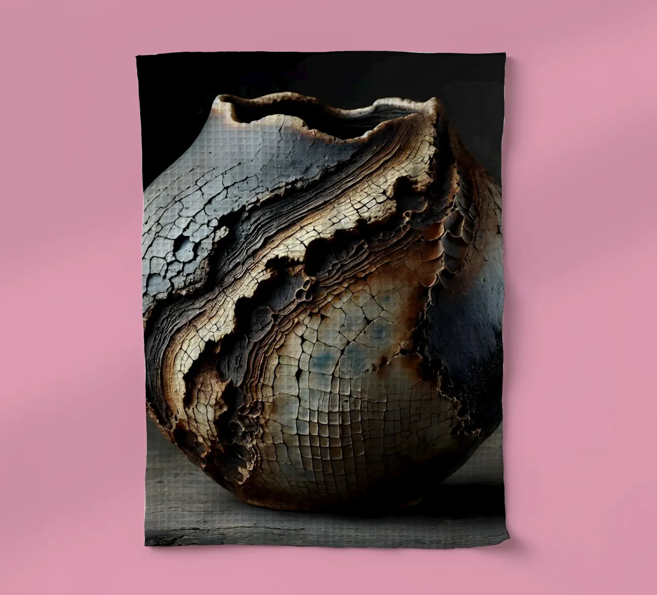 Artistic Raku vase motifs with a striking structure tea towel by scHio