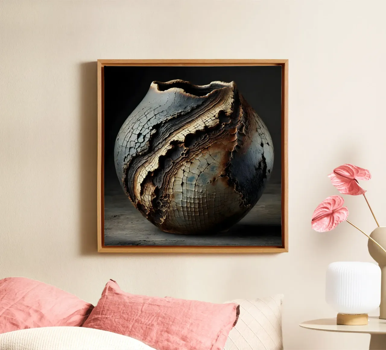 Artistic Raku vase motifs with a striking structure canvas by scHio