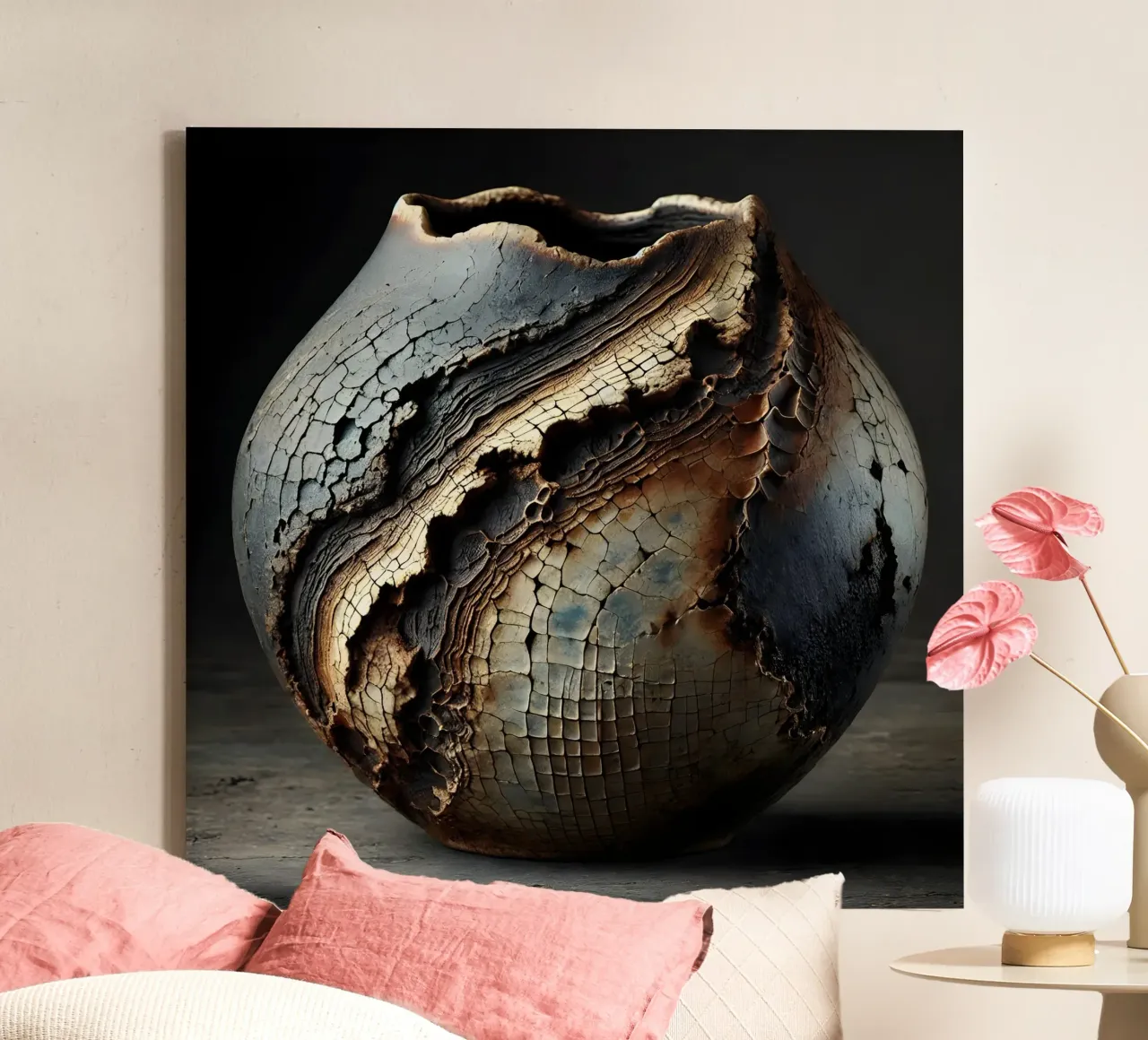 Artistic Raku vase motifs with a striking structure canvas by scHio