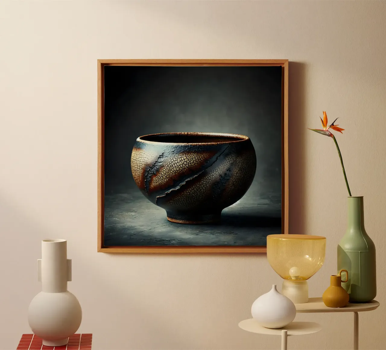 Ceramic bowl motif with raku glaze look canvas by scHio