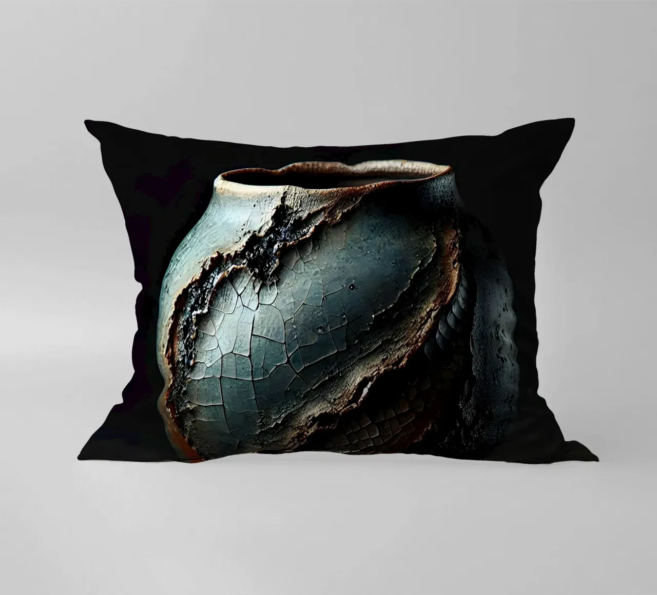 Artistic Raku vase motifs with a striking structure decorative cushion by scHio