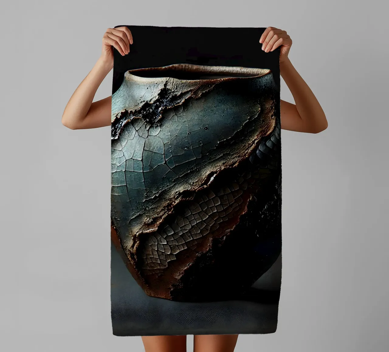 Artistic Raku vase motifs with a striking structure towel by scHio